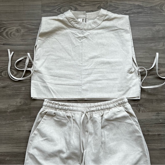 Linen Two Piece Crop Tank Wide Leg Pants Set - Picture 8 of 8